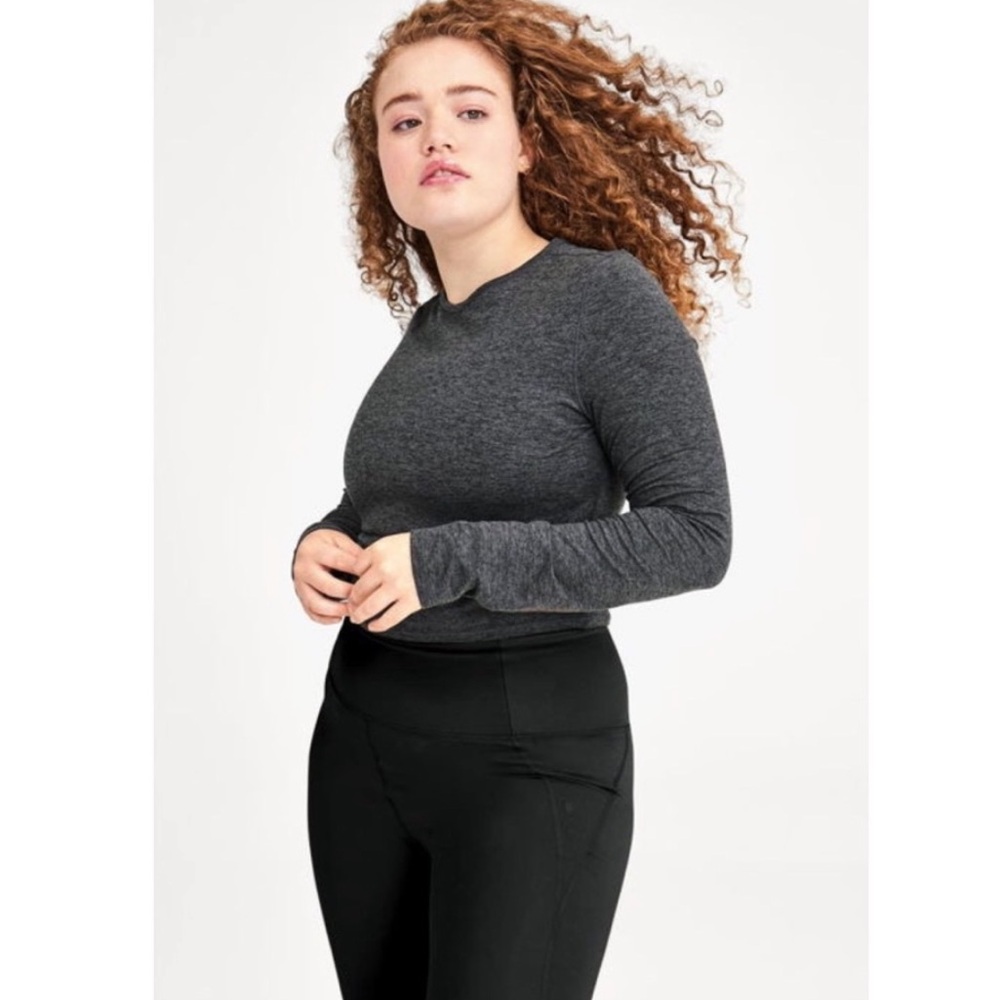 Girlfriend Collective Moon ReSet Cropped Long Sleeve Gray XL Athleisure Top